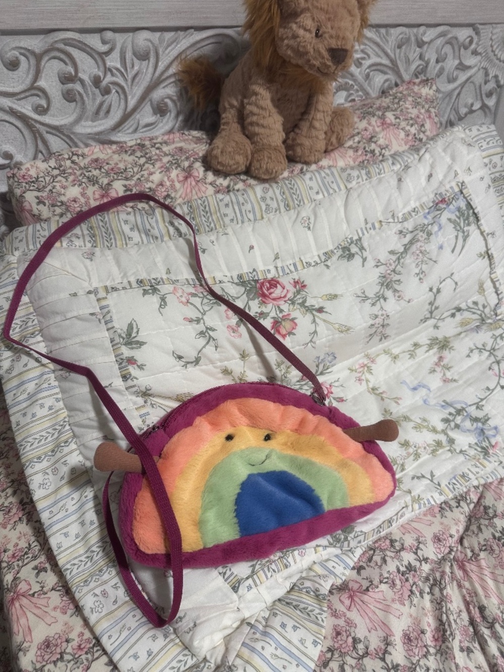 Jellycat rainbow bag.